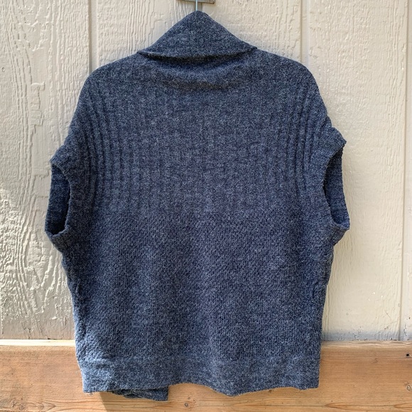 Tulle sleeveless ribbed chunky knit gray blue wrap open front cardigan sweater - Picture 9 of 11